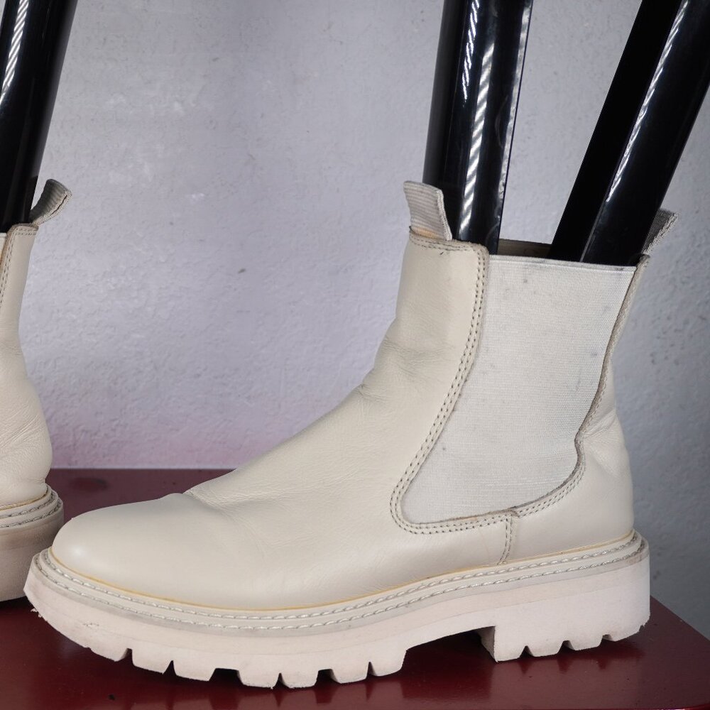 Women's Dolce Vita Off White Leather Combat Ankle Fashion Boots Booties 9